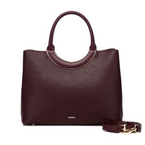 ADDO Burgundy Pebbled Satchel with Gold Ring Handles