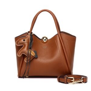ADDO Tan Pebbled Satchel with Equestrian Charm