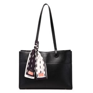 ADDO Classic Black Tote with Printed Scarf Accent